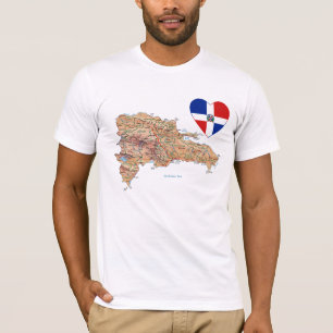 Dominicaanse Republiek Vlaggenhoofd en kaart T-Shi T-shirt