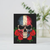 Dominicaanse Republiek Vlaggenschedel met rode roz Briefkaart (Staand voorkant)