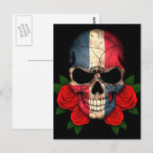 Dominicaanse Republiek Vlaggenschedel met rode roz Briefkaart (Voorkant / Achterkant)