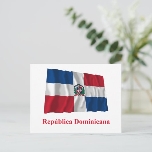 Dominicaanse Republiek Waving Flag w/ Naam in het Briefkaart (Staand voorkant)