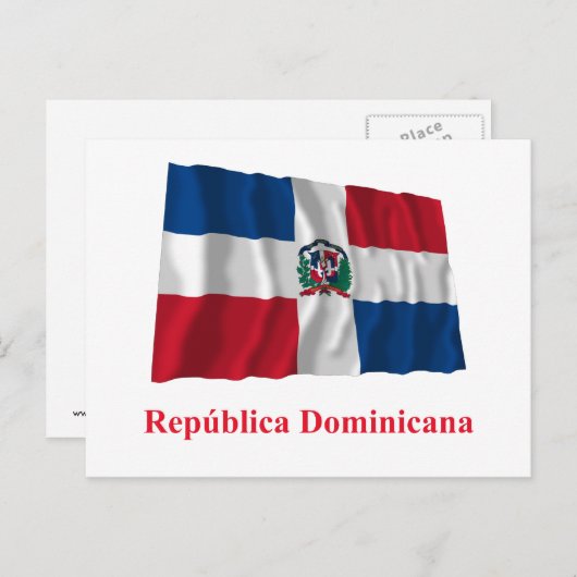 Dominicaanse Republiek Waving Flag w/ Naam in het Briefkaart (Voorkant / Achterkant)