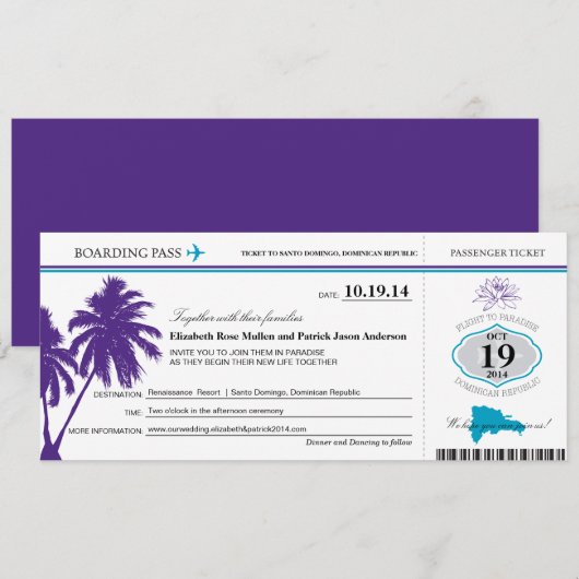 Dominicaanse Republiek : Wedding Boarding Pass Kaart (Voorkant / Achterkant)