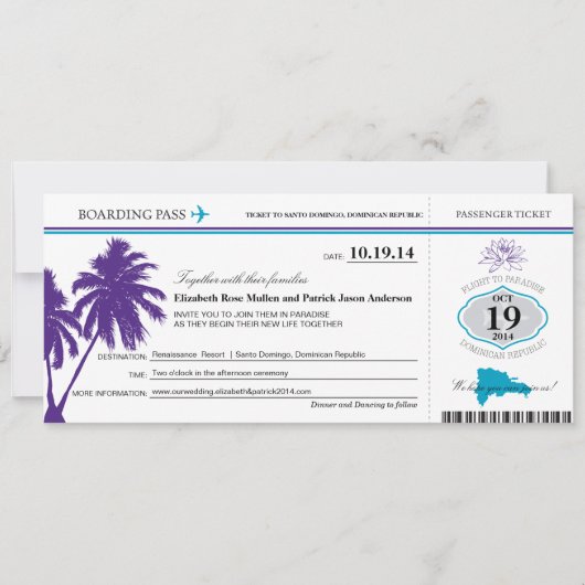 Dominicaanse Republiek : Wedding Boarding Pass Kaart (Voorkant)
