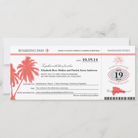 Dominicaanse Republiek : Wedding Boarding Pass Kaart (Voorkant)
