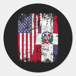 Dominicaanse Roots Half Amerikaanse vlag Dominicaa Ronde Sticker