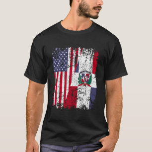 Dominicaanse Roots Half Amerikaanse vlag Dominicaa T-shirt