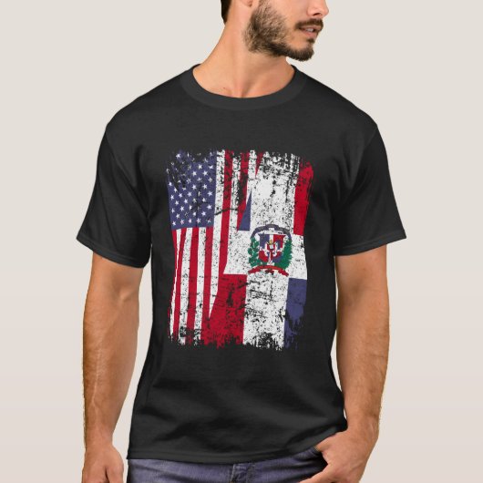 Dominicaanse Roots Half Amerikaanse vlag Dominicaa T-shirt (Voorkant)