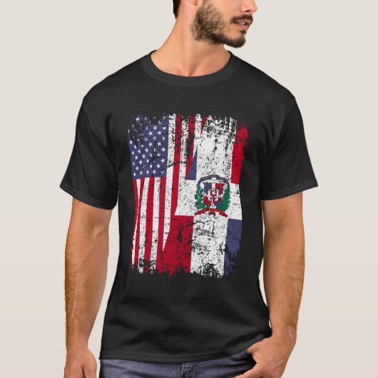 Dominicaanse Roots Half Amerikaanse vlag Dominicaa T-shirt (Voorkant)