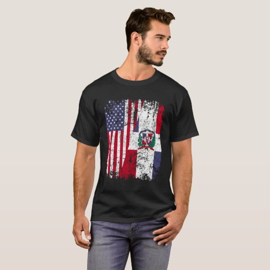 Dominicaanse Roots Half Amerikaanse vlag Dominicaa T-shirt (Voorkant volledig)