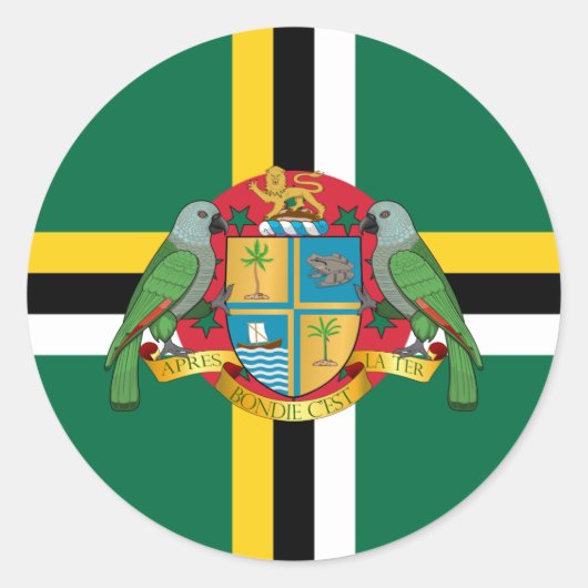 Dominicaanse Vlag & Wapen, Vlag van Dominica Ronde Sticker (Voorkant)