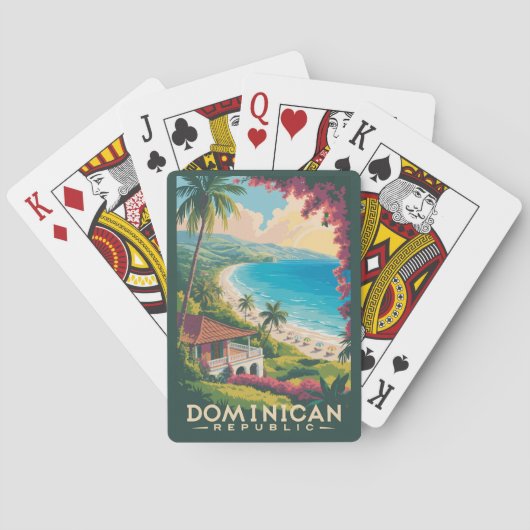 Dominican Republic Beach Illustration Travel Art Pokerkaarten (Achterkant)