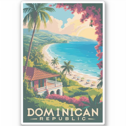 Dominican Republic Beach Illustration Travel Art Sticker (Voorkant)