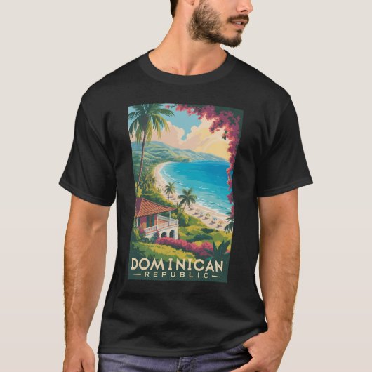 Dominican Republic Beach Illustration Travel Art T-shirt (Voorkant)