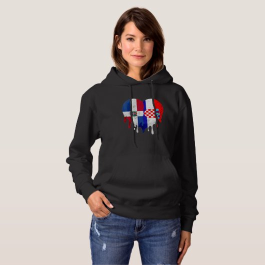 Dominican Republic Croatia Flag Heart Citizen Patr Hoodie (Voorkant volledig)