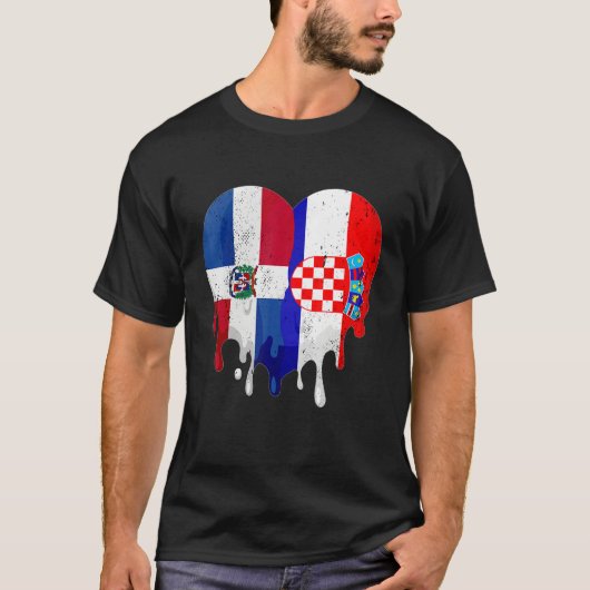 Dominican Republic Croatia Flag Heart Citizen Patr T-shirt (Voorkant)