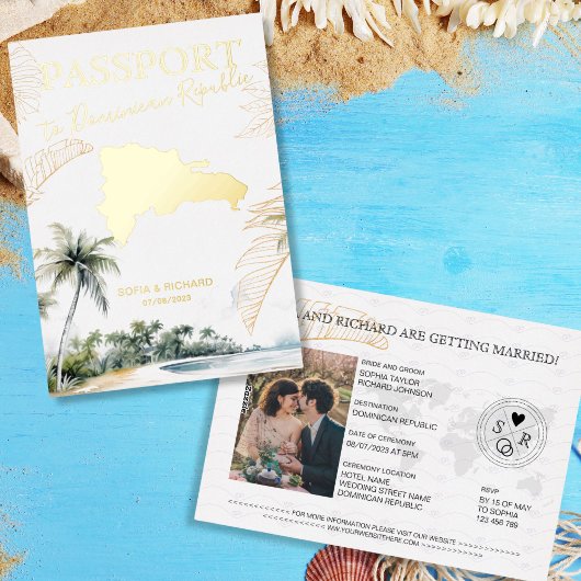 Dominican Republic Destination Wedding Passport Folie Uitnodiging