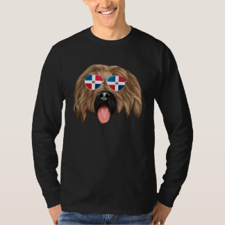 Dominican Republic Flag Briard Dog Pocket T-shirt