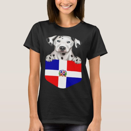 Dominican Republic Flag Dalmatian Dog In Pocket T-shirt (Voorkant)