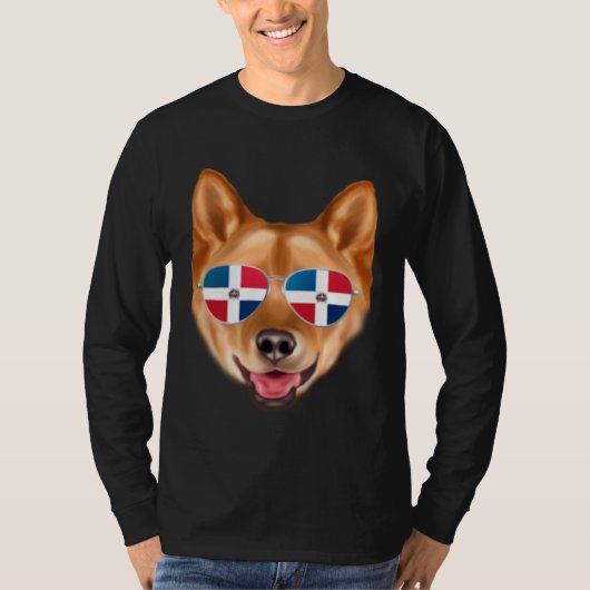 Dominican Republic Flag Finnish Spitz Dog Pocket T-shirt (Voorkant)