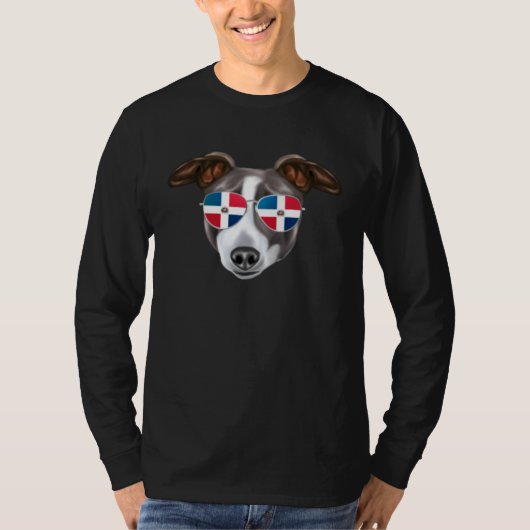 Dominican Republic Flag Italian Greyhound Dog Pock T-shirt (Voorkant)