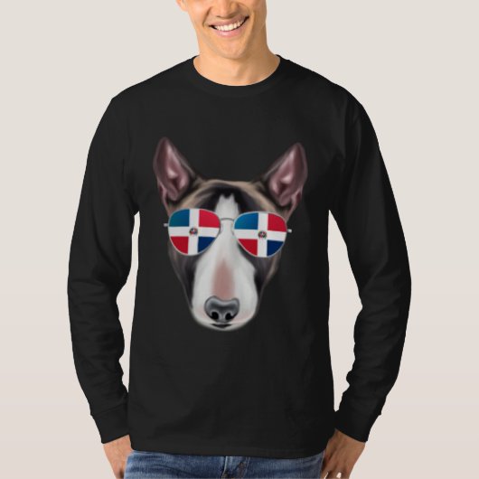 Dominican Republic Flag Miniature Bull Terrier Dog T-shirt (Voorkant)