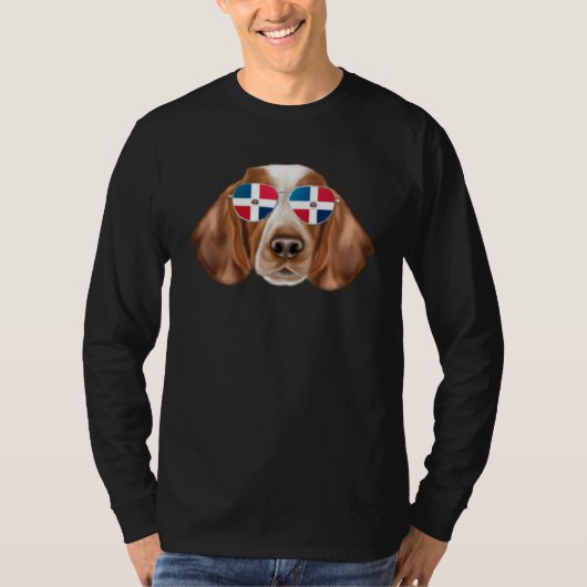 Dominican Republic Flag Welsh Springer Spaniel Dog T-shirt (Voorkant)