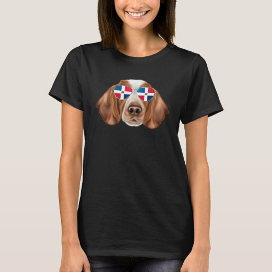 Dominican Republic Flag Welsh Springer Spaniel Dog T-shirt (Voorkant)