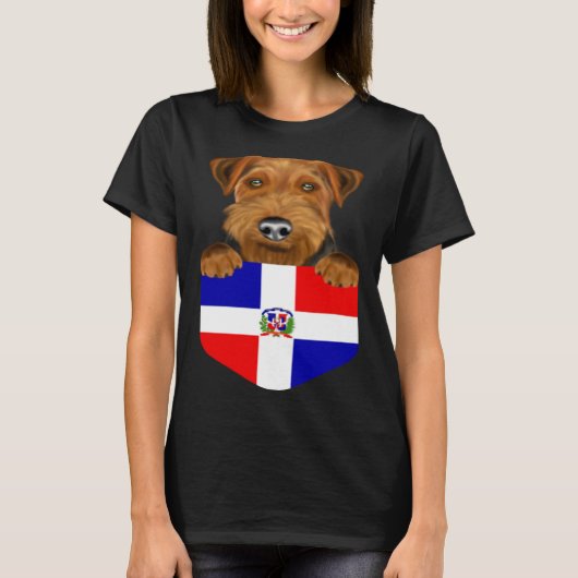 Dominican Republic Flag Welsh Terrier Dog In Pocke T-shirt (Voorkant)