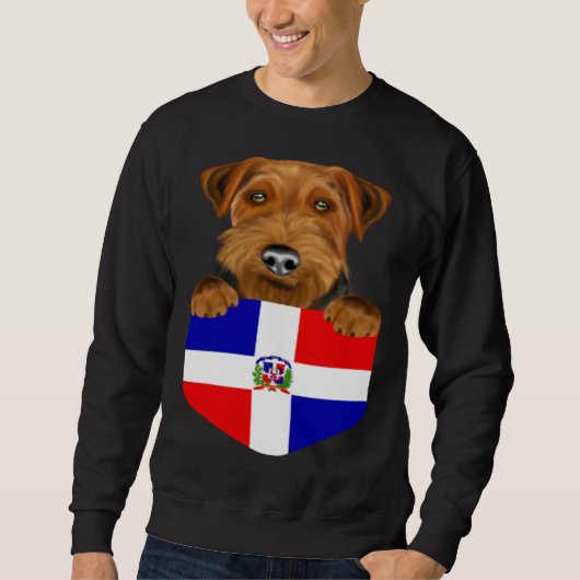 Dominican Republic Flag Welsh Terrier Dog In Pocke Trui (Voorkant)