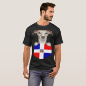 Dominican Republic Flag Whippet Dog In Pocket T-shirt (Voorkant volledig)