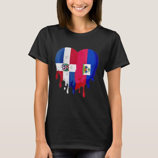 Dominican Republic Haiti Flag Heart Citizen Patrio T-shirt (Voorkant)