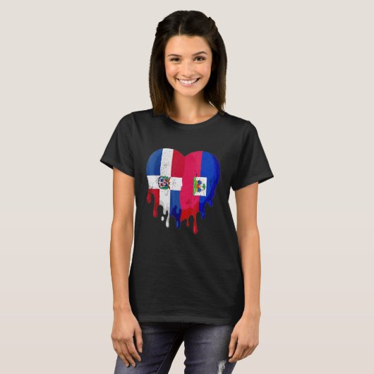 Dominican Republic Haiti Flag Heart Citizen Patrio T-shirt (Voorkant volledig)