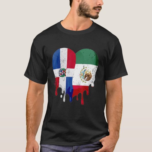 Dominican Republic Mexico Flag Heart Citizen Patri T-shirt (Voorkant)