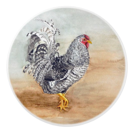 Dominique Chicken Rooster Waterverf Artwork Keramische Knop (Voorkant)