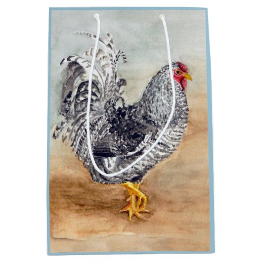Dominique Chicken Rooster Waterverf Artwork Medium Cadeauzakje (Voorkant)