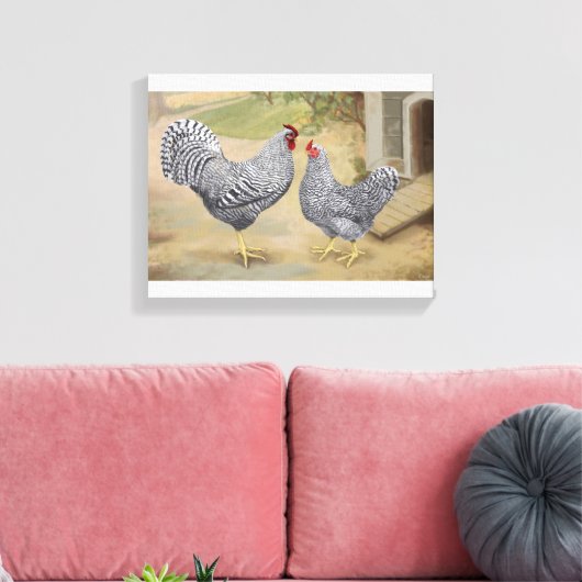 Dominique Rooster en Hen Canvas Afdruk (Insitu (Woonkamer))