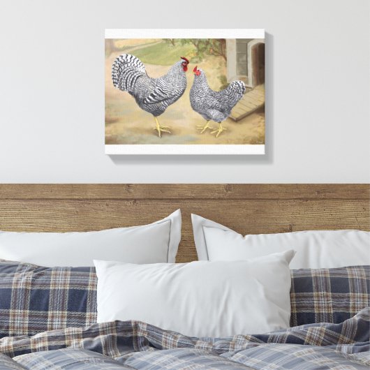 Dominique Rooster en Hen Canvas Afdruk (Insitu (Slaapkamer))