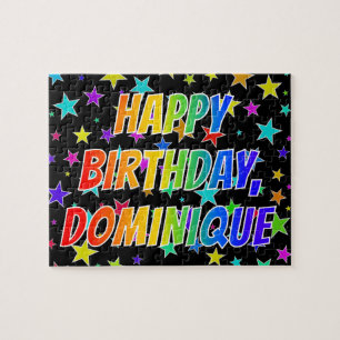 "DOMINIQUE" Voornaam, geun "HAPPY BIRTHDAY" Legpuzzel