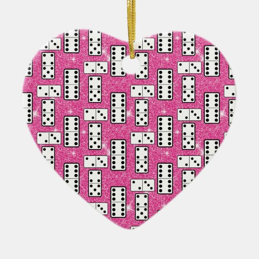 Domino Pieces Dominoes Board Game Pink Glitter Keramisch Ornament (Voorkant)