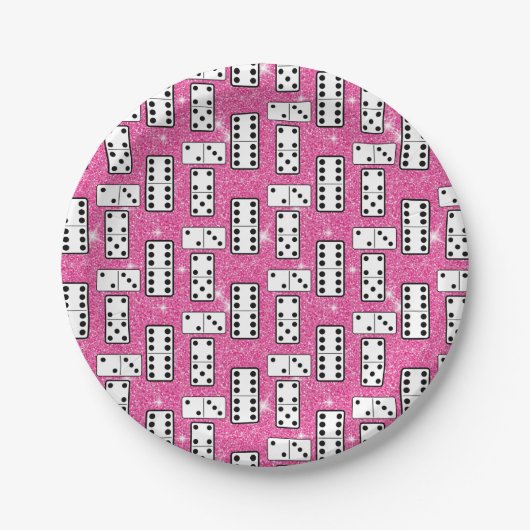 Domino Pieces Dominoes Board Game Pink Glitter Papieren Bordje (Voorkant)