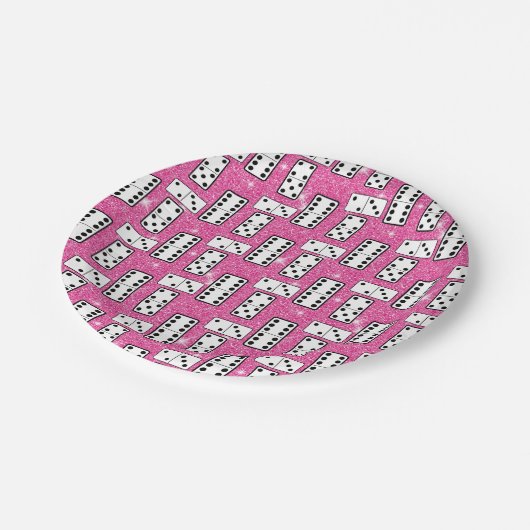 Domino Pieces Dominoes Board Game Pink Glitter Papieren Bordje (Gekanteld)