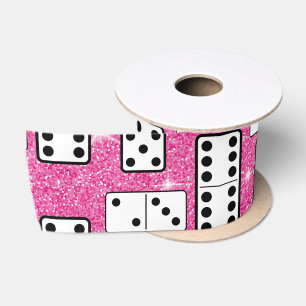 Domino Stenen Domino Bordspel Roze Glitters Satijnen Lint
