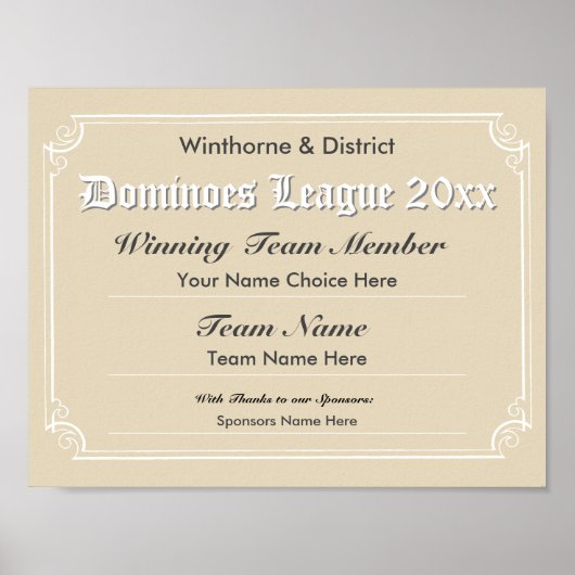 Dominoes Competition Certificate Poster (Voorkant)