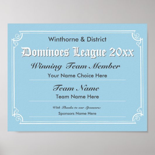 Dominoes Competition Certificate Poster (Voorkant)