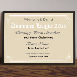 Dominoes Competition Certificate Poster