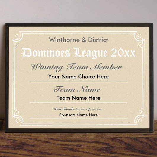 Dominoes Competition Certificate Poster