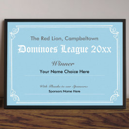 Dominoes Competition Winner's Certificate Poster