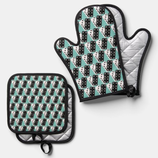 Dominoes Design Oven Mitt & Pothouder Set (Voorkant / Achterkant)
