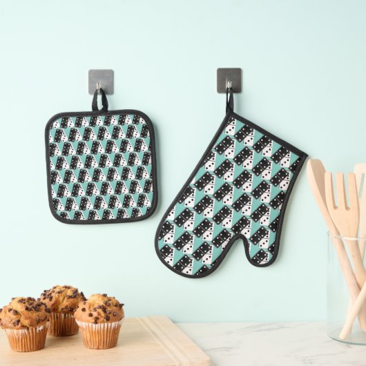 Dominoes Design Oven Mitt & Pothouder Set (Insitu(Ophanging))