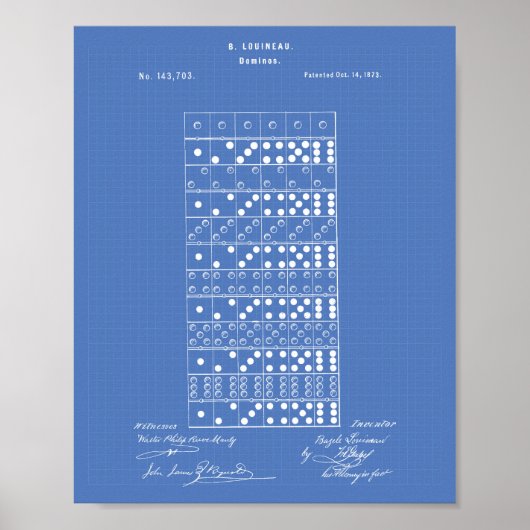 Dominos 1873 Patent Art Blueprint Poster (Voorkant)